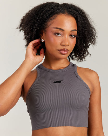 Cropped Ribbed Singlet - Charcoal