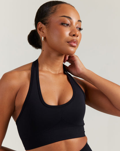 Elite Seamless Halter Neck Bra - Black