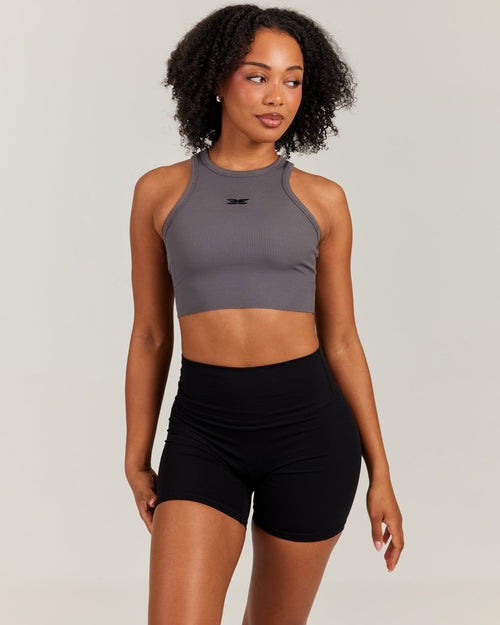 Cropped Ribbed Singlet - Charcoal