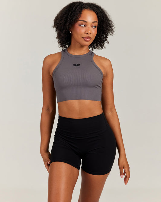 Cropped Ribbed Singlet - Charcoal