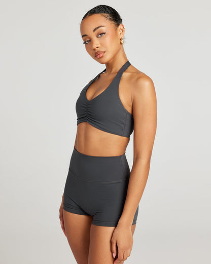 Halter Scrunch Bra - Charcoal