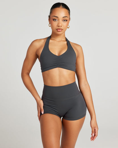 Halter Scrunch Bra - Charcoal