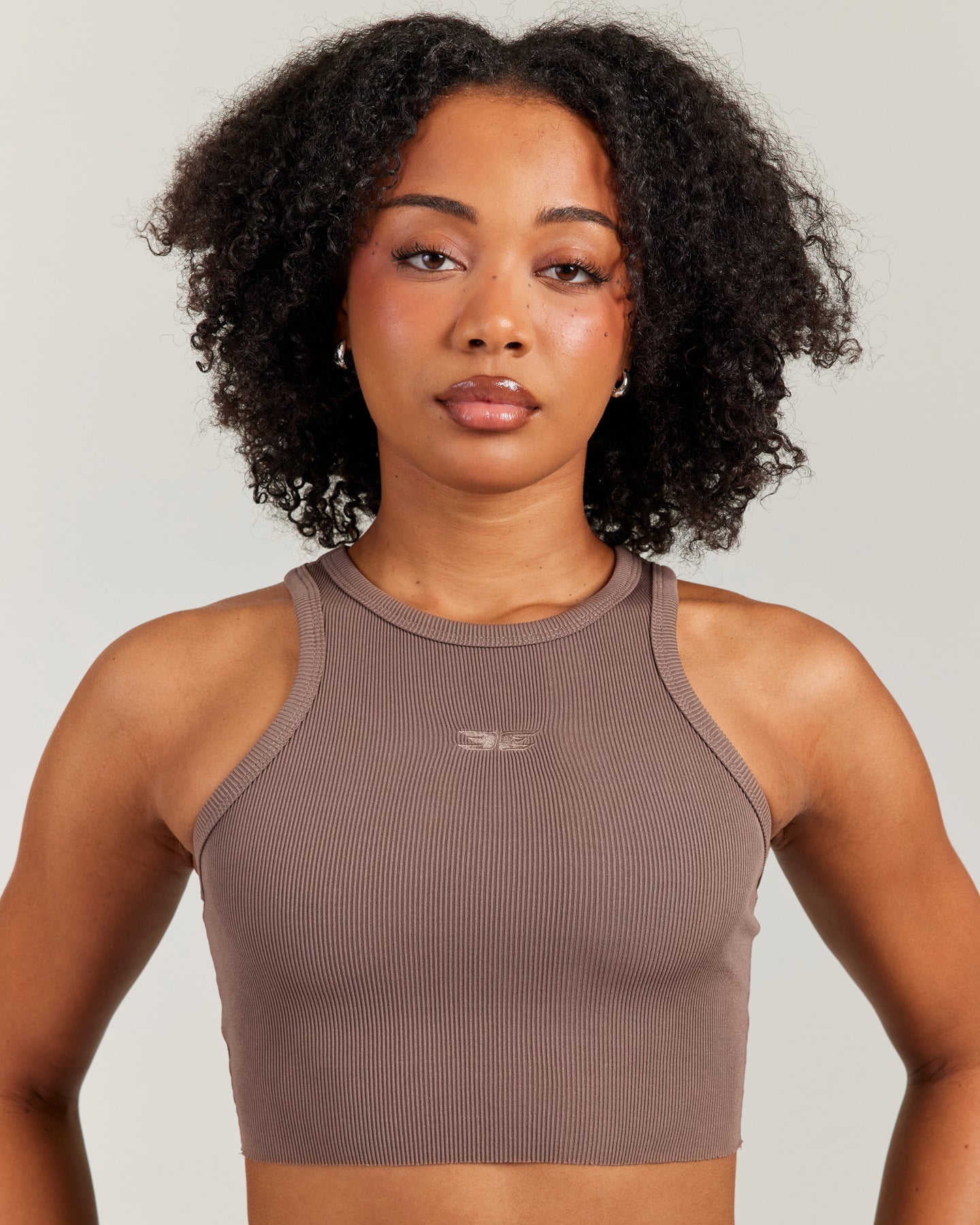 Cropped Ribbed Singlet - Brown