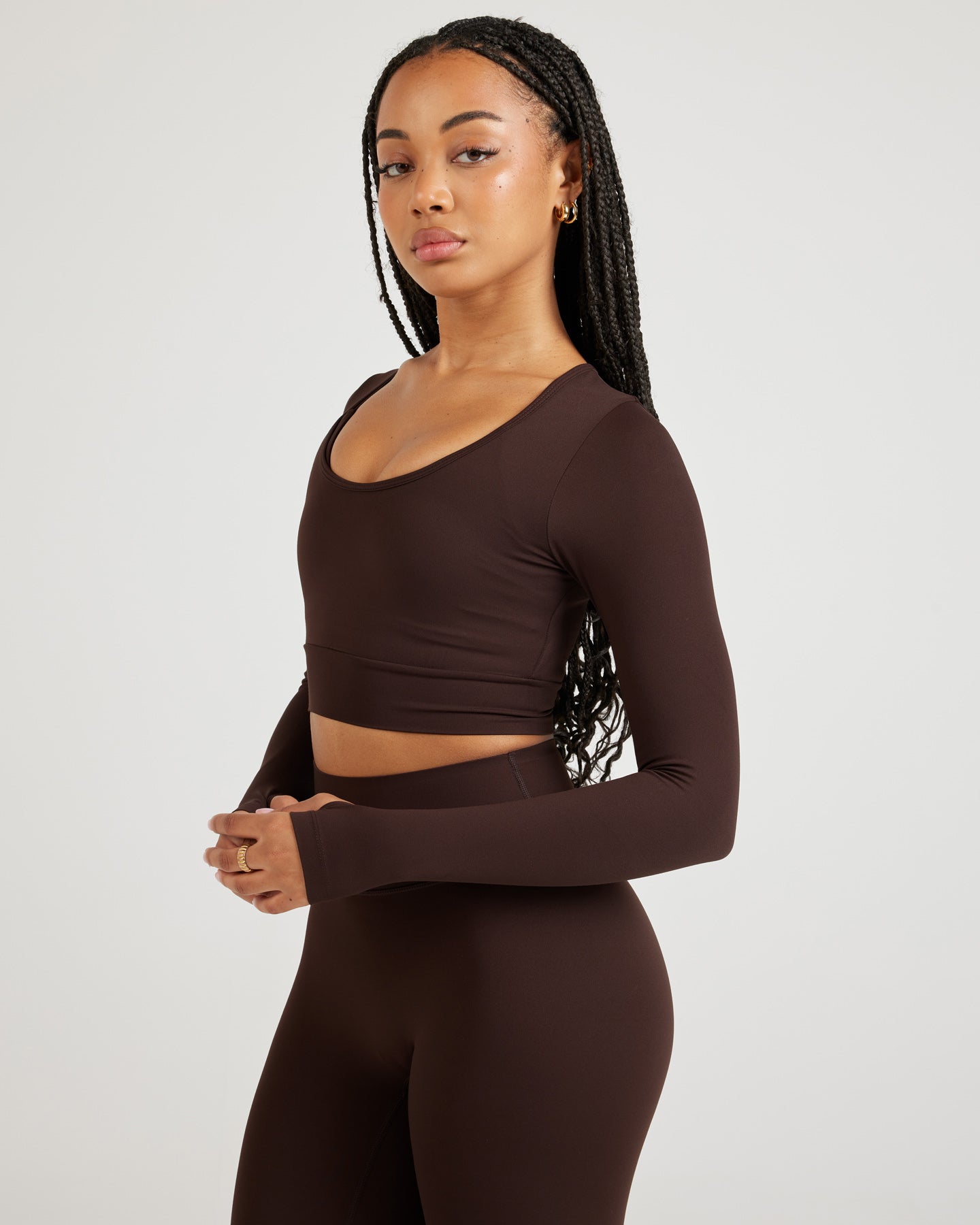 Airey Scoop Crop Long Sleeve - Espresso
