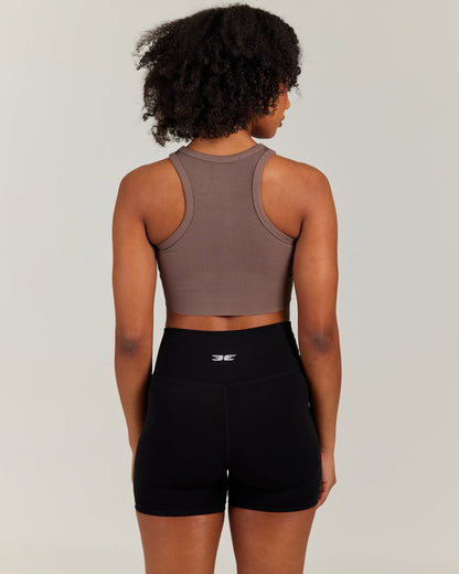 Cropped Ribbed Singlet - Brown